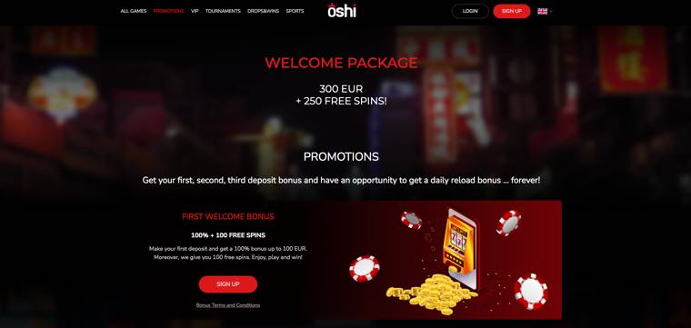 Oshi Casino - Velkomstbonus